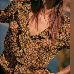 Sézane Floral Ruffle Blouse
